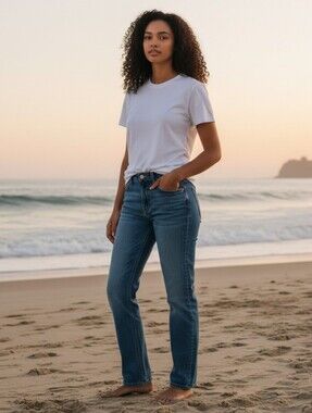 Muji Women's Straight Dark Blue Denim Jeans US Sz 2 XS